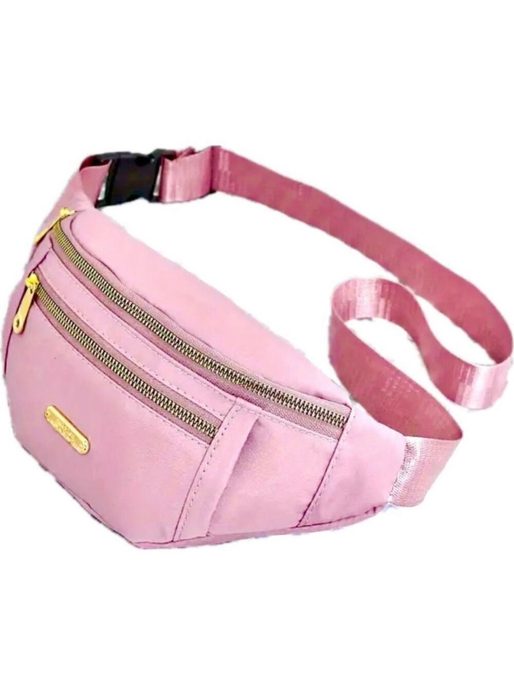 NWT Gorgeous Pink Nylon Sling Bag Fanny Pack with double gold zipper